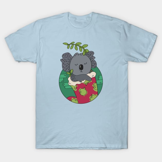 Cute Christmas Koala in a Stocking // Festive Animal Cartoon T-Shirt by SLAG_Creative